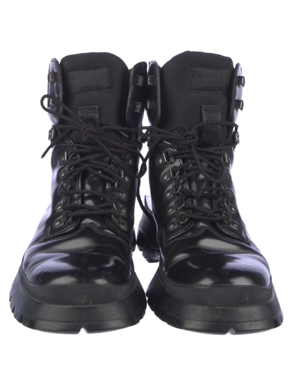 Prada Men's Black Leather Lug-Sole Hiking Boots